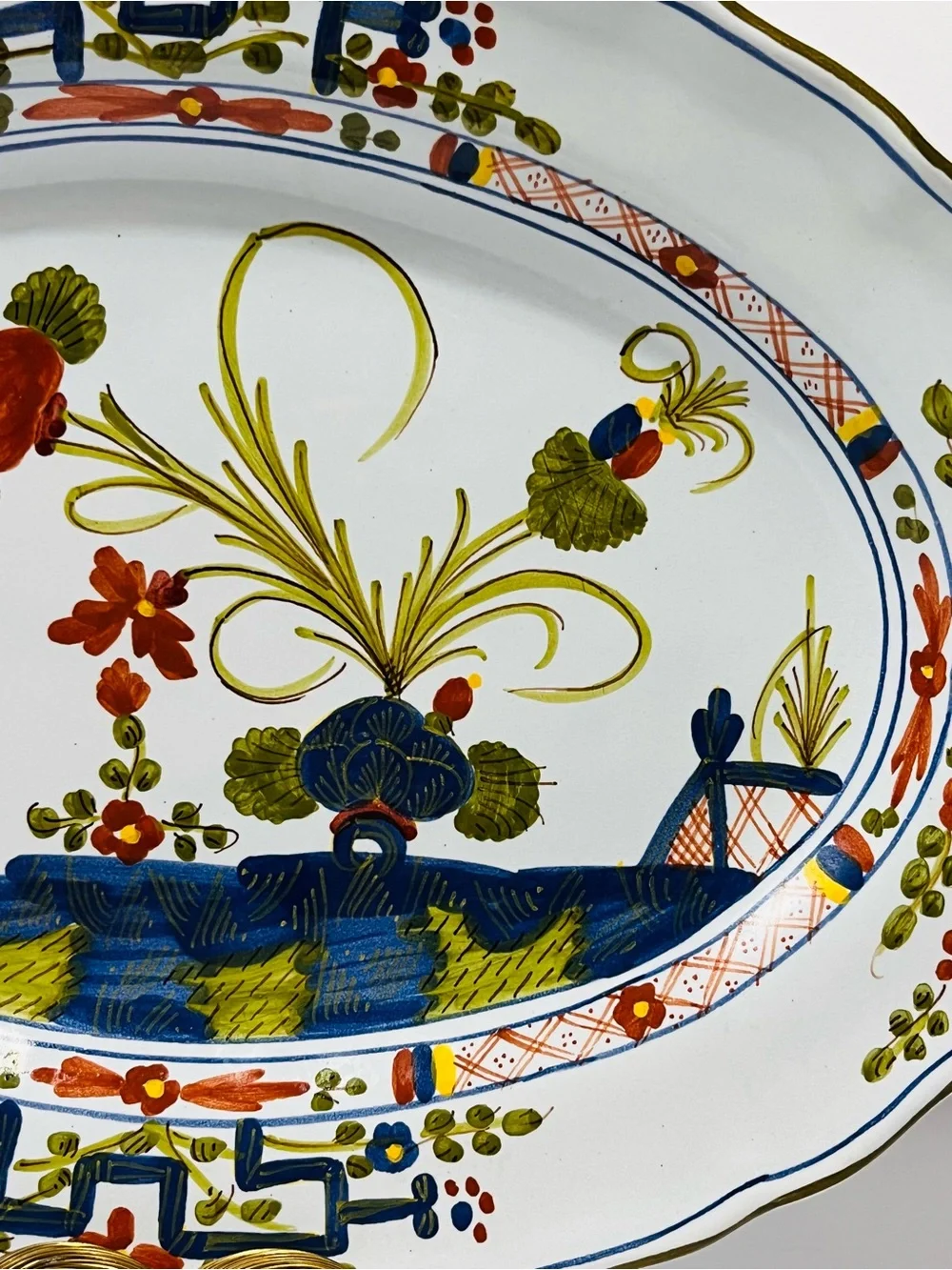 Vintage Faenza Carofano Blue Carnation Large Oval Serving Platter Signed Italy